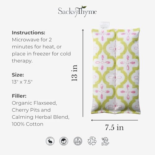 SacksyThyme Microwave Heating Pad for Pain Relief, Flaxseed & Cherry Pit - color: Pretty in Pink