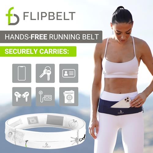 FlipBelt Zipper Running Belt, Waist Pack for Fitness and Running, US Company - color: White, size: XX-Small