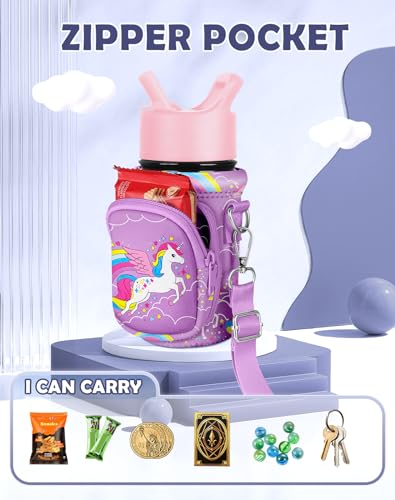 Miss Adola Kids Water Bottle Carrier, 10-18 Oz - color: Purple Unicorn