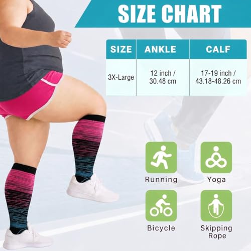 4 Pairs Plus Size Compression Socks, Large Wide Calf Knee High Socks for Women and Men, 15-25 mmHg Support Socks - size: 3X-Large