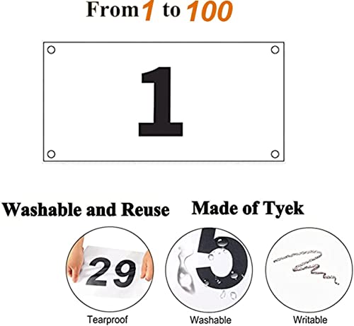 Running Race Bibs Large Numbers with Safety Pins for Marathon Race Events- Tyvek Tearproof Waterproof - color: 1-100 Number