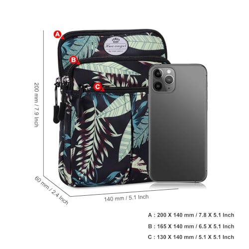 HUA ANGEL Multifunctional Fanny Pack for Men & Women Lightweight Waist Bag with 3 Zip Compartments, Cross body bag for Running Walking Sport Travel - color: Black leaves