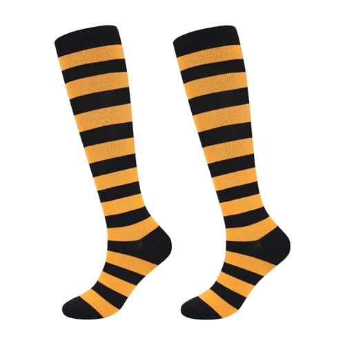 Junely Compression Socks for Women Knee High Striped Polka Dot Stockings - color: Black Orange