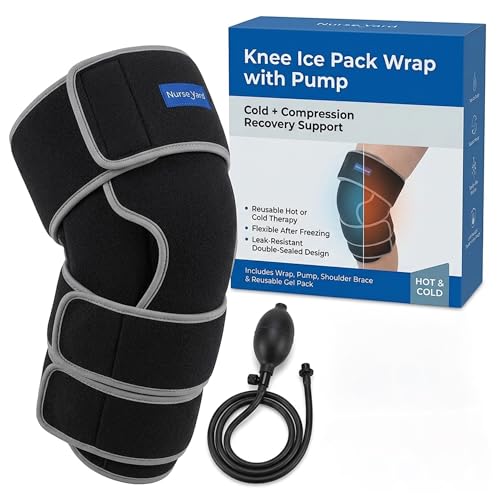 Nurse Yard Knee Ice Pack Wrap with Pump, Adjustable Compression Knee Brace for Men and Women, Reusable Hot and Cold Therapy Wrap, Cooling Compression Knee Support