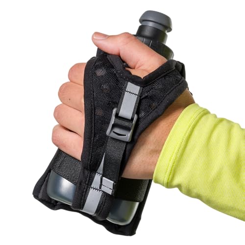 Nathan SpeedDraw 2 Handheld Running Water Bottle Flask – Ergonomic Grip, Blast Valve Cap, Phone & Key Storage Pockets, Reflective Design - 12oz, Black - color: 12oz - Black