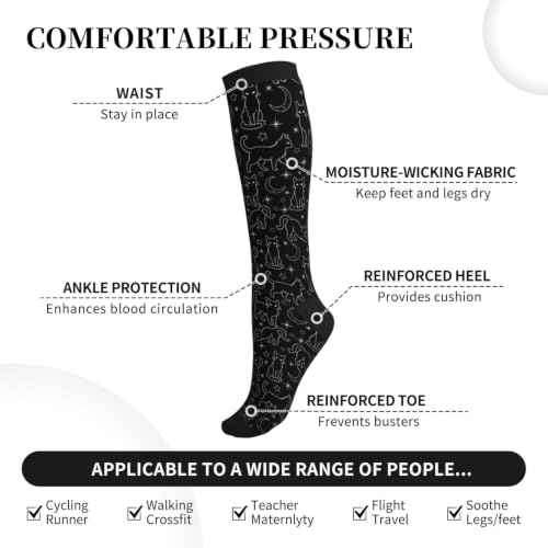 Avocado Compression Socks Women Men Knee High Stock for Running Work Support Nurses Travel - color: Cats