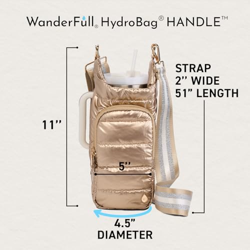 WanderFull Original HydroBag HANDLE®, 40 oz Water Bottle Holder w/Strap - color: Gold Shiny