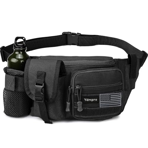 Tactical Fanny Pack，Military Waist Bag Hip Belt Bumbag Utility Bags for Fishing Hiking Hunting with Mesh Water Bottle Holder Pouch (Black) - color: Black