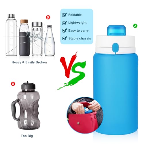 PLTCAT Collapsible Water Bottles, 19oz Foldable Silicone Travel Bottles - color: Blue