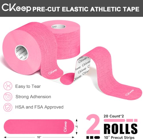 CKeep Kinesiology Tape precut Strips, 40 Count Elastic k Tape, Pink - color: Pink, size: 2 Rolls