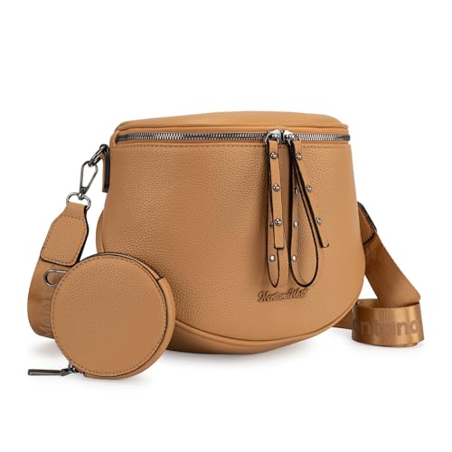 Montana West Crossbody Bag for Women, Vegan Leather Bum Bag with Coin Purse - color: Camel