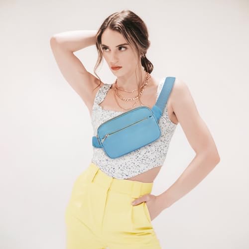 Fashion Fanny Bag-Waist Pack With Adjustable Belt Bag-Unisex Crossbody Pack For Travel Running Hiking-Light Blue - color: 3-Zipper Light Blue