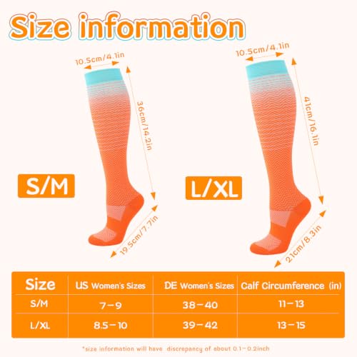 5 Pcs Women Compression Socks 15-20mmHg Knee High Socks - size: Large-X-Large