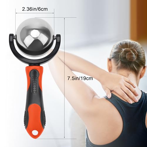 Cold Massage Roller Ball with Handle-Back Muscle Metal Ice Roller Ball Tool - color: Orange