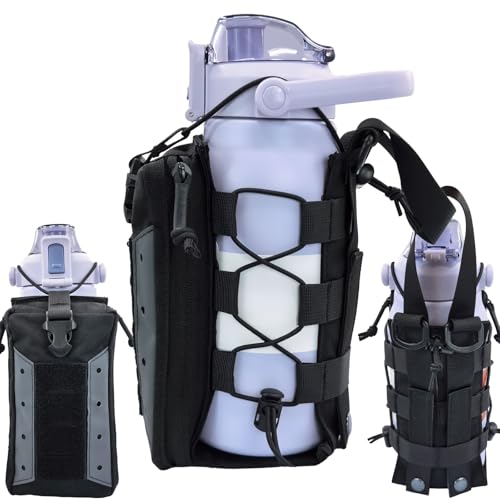 Molle Water Bottle Holder Pouch, 16-77oz Adjustable Capacity - color: Black, size: Enhanced