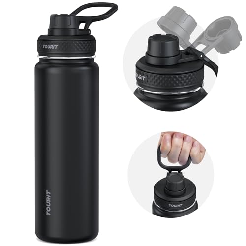 TOURIT 24 oz Insulated Stainless Steel Water Bottle, Black - color: Black, size: 24 Ounces
