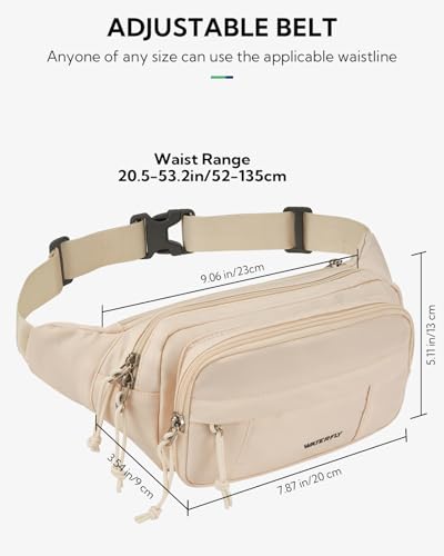 WATERFLY Fanny Pack Waist Bag: 2.5L Large 5 Zipper Pockets for Women Men - color: White