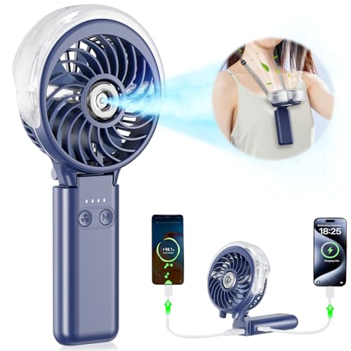 HandFan 5200mAh Upgraded Handheld Misting Fan, Portable Mister Fan Rechargeable, Spray Water Mist Fans, Electric Hand Cooling Ice Fans for Summer Beach Travel Concerts, Gifts for Women(Royal Blue) - color: Royal Blue