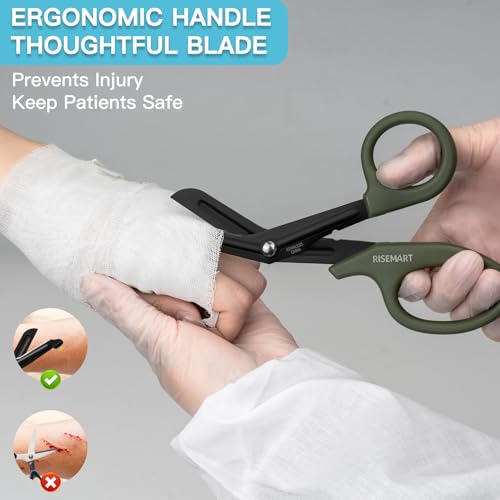 RISEMART 2 Pack Trauma Shears 7.5 Inches Stainless Steel Bandage Scissors - color: Black+green