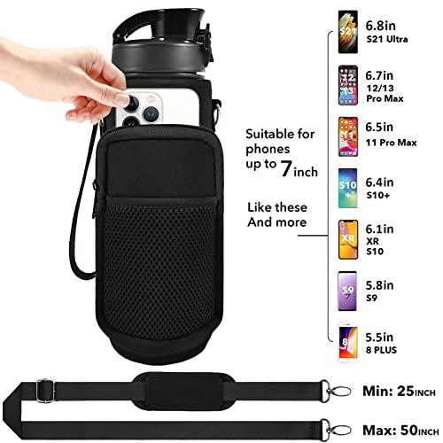 32 oz Water Bottles with Strap & Straw, Sport Motivational Water Bottles - color: Dark Black
