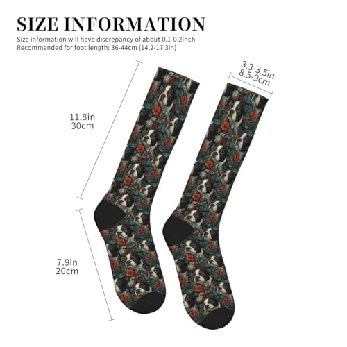 FREEHOTU Compression Knee High Socks for Women/Men Circulation 15-20 Mmhg - color: Boston Terrier Floral