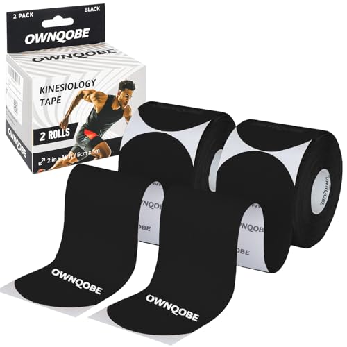 Kinesiology Tape, 2 Rolls, 40 Precut Strips, Waterproof, Black - color: Black