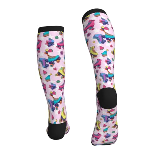 Tie Dye Compression Socks Knee High Support Socks For Women Men Running Athletic Hiking - color: Roller Skates