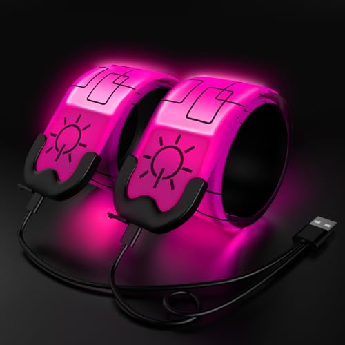 2 Pack LED Armband - Rechargeable Running Lights with Reflective Gear, High Visibility LED Wristband Lights - color: pink
