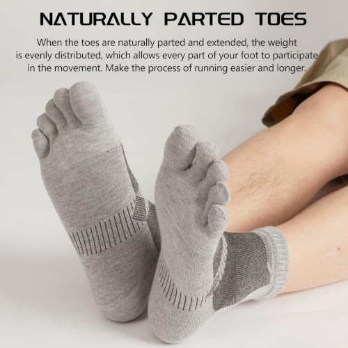 Sunew 3 Pairs Toe Socks for Men Women,Viscose Bamboo Breathable Athletic Running Five Finger Ankle/Quarter Socks - color: 3 Pairs Light Grey, size: Small