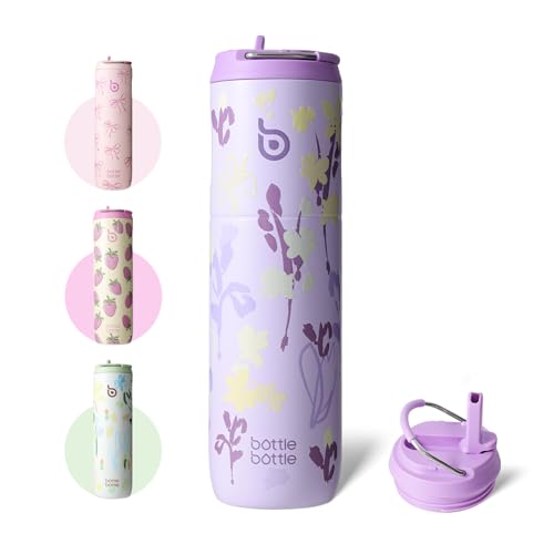 BOTTLE BOTTLE Insulated Water Bottle 24oz with Straw Lid and Handle Sports - color: Purple Grown