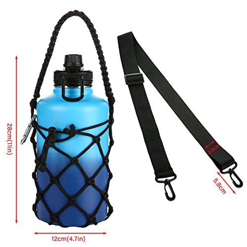 Water Bottle Carrier Strap Wine Cup Holder for Sports Bottle Sling Water Flask 17-25oz 32oz-40oz 64oz - color: Black (For 64oz)