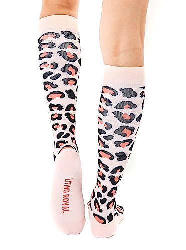 Living Royal Compression Socks - Graduated Compression 15-20mmHg, Padded Cushion Bottom Fun Socks, Moisture-Wicking - color: Leopard