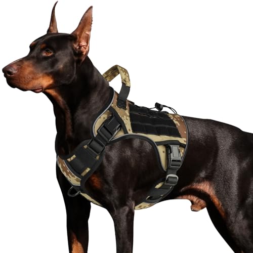 WINGOIN Tactical Dog Harness for Large Dogs,Heavy Duty No Pull Dog Harness - color: Camo, size: Large: 45-80 lbs (Chest:27-37",Neck:19-25")