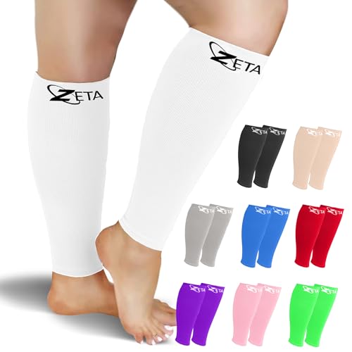 Zeta Wear Plus Size Calf Compression Sleeves for Women and Men, Wide Calf Footless 15-19 mmHg, 2XL-6XL - color: 1 Pair - White, size: LXL