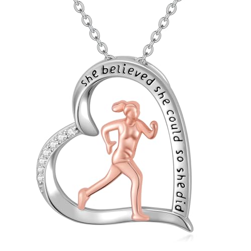 PROESS Tennis/Basketball/Soccer/Gymnastics/Running/Golf/Barbell Necklace 925 Sterling Silver Sports Pendant Inspirational Jewelry Gifts for Women - style: Running