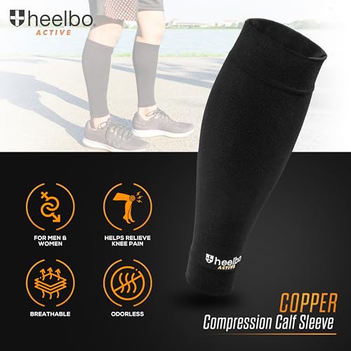 Heelbo Copper Infused Calf Compression Sleeves, Support Muscle Recovery & Blood Circulation, All Day Comfort, Breathable, Moisture Wicking, Black, Extra Large - size: X-Large
