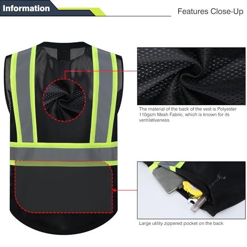 Gasoline Class 2 High Visibility Reflective Safety Vests Women & Men - color: Black - Black, size: Large