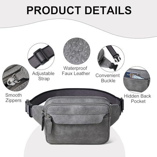 LATMAP 3L Fanny Packs for Women Cross Body Bag Vegan Leather Belt Bag Grey - color: Dark Grey