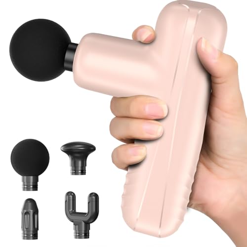Mini Massage Gun, Powerful Handheld Muscle Massager for Muscle Relaxation, Deep Tissue Percussion Small Massage Gun Travel Massager with 4 Massage Heads Silent Brushless Motor, Pink - color: Pink