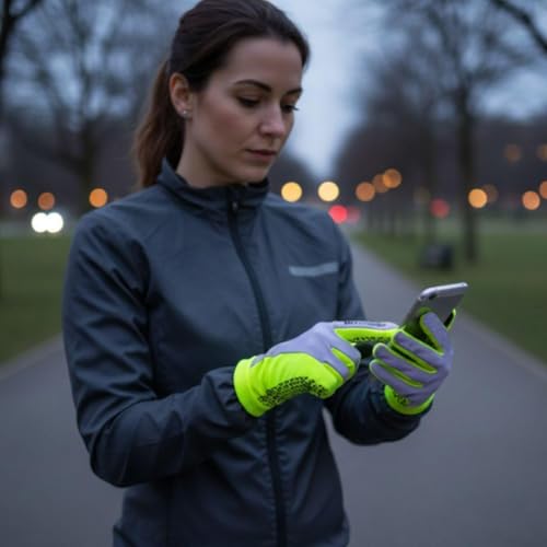 ReflecToes Reflective Winter Running Gloves, Hi Vis Neon Traffic Gloves Men - color: Yellow, size: Large