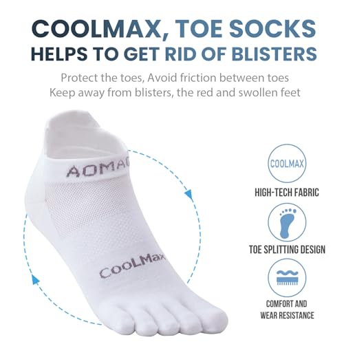 Toe Socks for Men and Women Athletic Running Coolmax Five Finger Ankle/Quarter Socks Breathable Lightweight, 3 Pairs - color: E4110# White, size: Small