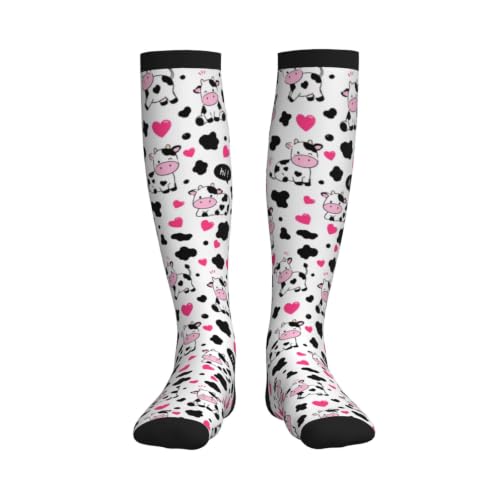 Tie Dye Compression Socks Knee High Support Socks For Women Men Running Athletic Hiking - color: Cow