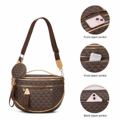 Makes Checkered Crossbody Bag Bum Bag for Women with Pouch - color: Coffee Triangle