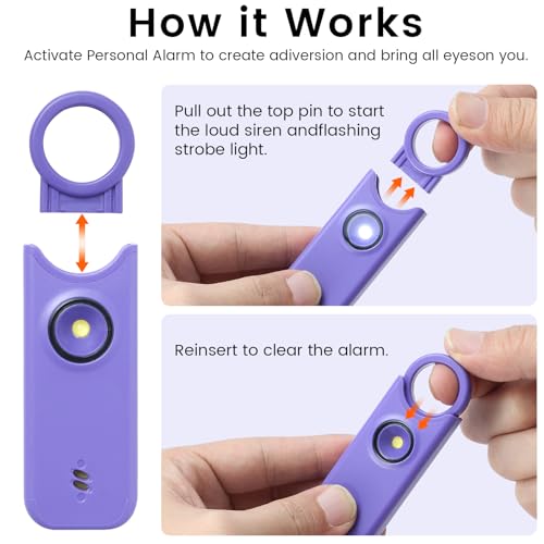 TIPSEAN Personal Safety Alarm - 135dB Ultra Loud Siren with LED Strobe Light, USB-C Rechargeable, Compact Keychain Alarm for Women/Men, Emergency Flashlight & Vibration Alert(Purple) - color: Purple