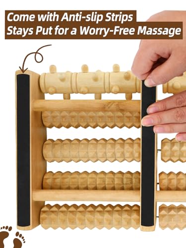 Aulock Double Foot Roller Massager Kit for Plantar Fasciitis Relief - 3 pcs Wooden Anti-Slip Feet Massager for Neuropathy Pain, Useful Gifts for Mom, Dad