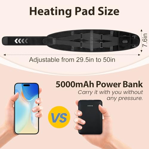 Cordless Heat Pads with Massage for Back Pain Relief, Portable Heated Belt for Lower Back with 3 Heat Levels & 3 Vibration Modes, 5000mAh Rechargeable Heated Back Support with Adjustable Strap