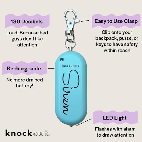 Knockout Siren - Teal - Personal Security Alarm Keychain - Rechargeable - Easy to Use - Super Loud - 130 DB - LED Flashlight - Emergency Safety Alarm for Women, Men, Children, Elderly - TSA Approved - color: Teal