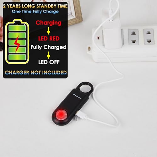 135dB Rechargeable Personal Alarm with Ultra Bright Flashlight - color: Black, style: Rechargeable & Built-in Flashlight