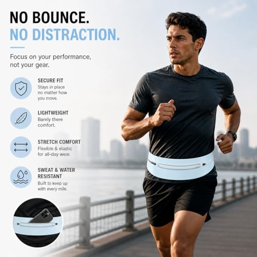Slim No-Bounce Running Belt - Waterproof Exercise Waist Pack for Marathons, Hiking & Dog Walking - Hidden Travel Money Belt for Phones - color: Blue