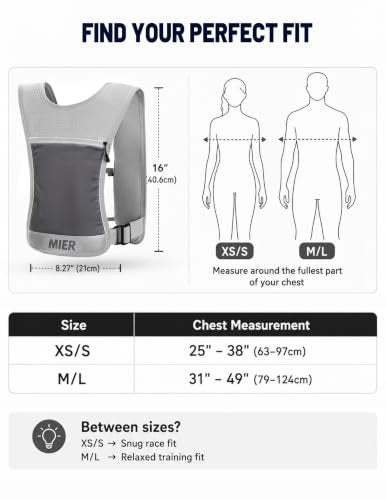MIER Running Hydration Vest for Women Men, 500ml Soft Flask & Phone Holder - color: Dark Gray, size: Medium-Large